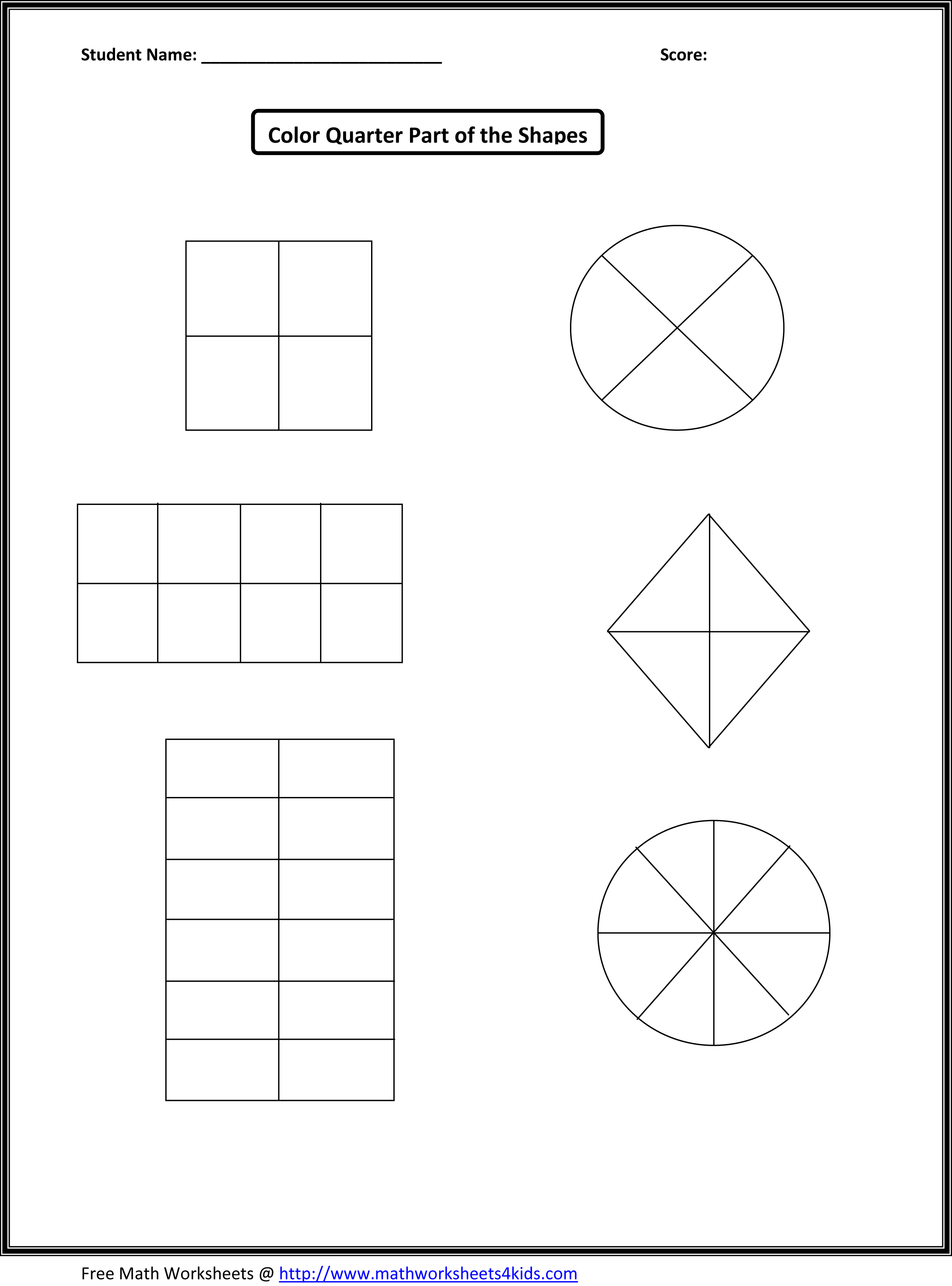 First grade shapes math worksheets printable halves of