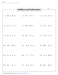 Addition and Subtraction within 20 | Standard - Horizontal