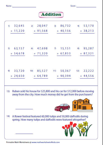 Adding Big Numbers Worksheets 4th Grade