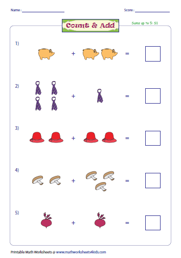 Addition with Pictures Worksheets