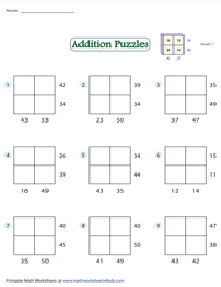 Logic Addition Puzzles | Sums up to 50