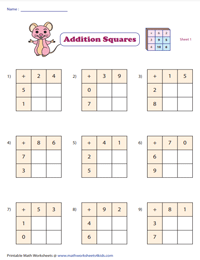 Single-Digit Addition Squares: Type 1 | 2x2