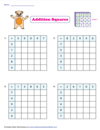Single-Digit Addition Squares: Type 1 | 5x5