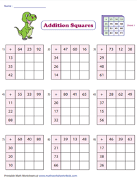 Two-Digit Addition Squares: Type 1 | 3x3