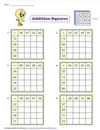 Two-Digit Addition Squares: Type 1 | 4x4