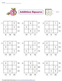 Single-Digit Addition Squares: Type 2 | 3x3