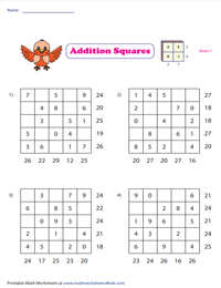 Single-Digit Addition Squares: Type 2 | 5x5