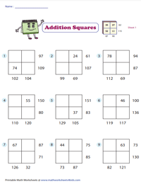 Two-Digit Addition Squares: Type 2 | 2x2