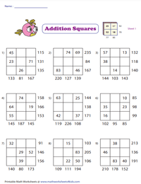 Two-Digit Addition Squares: Type 2 | 3x3
