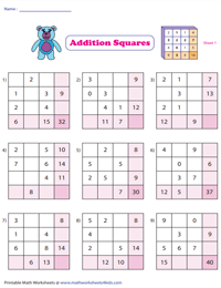 Single-Digit Addition Squares: Type 3 | 3 x 3 Addition