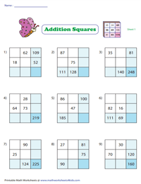 Two-Digit Addition Squares: Type 3 | 2 x 2 Addition