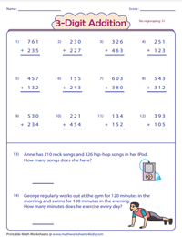 Finding the Sum of 3-Digit Numbers with Word Problems - No Regrouping