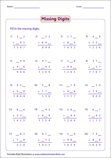 Adding 3 Numbers Puzzle Worksheets
