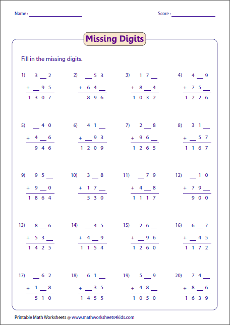 Adding Three Digit Numbers Worksheets