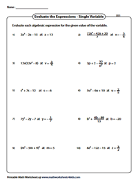 Evaluating Expressions in Single Variable - Difficult