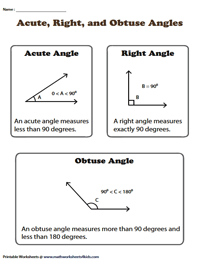 Acute, Right, and Obtuse Angles | Chart