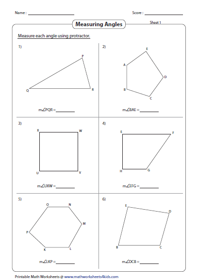 Measuring Angles and Protractor Worksheets
