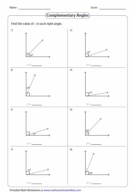 Pairs of Angles Worksheets