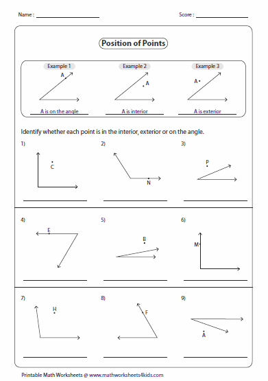 Identifying Parts and Naming Angles Worksheets