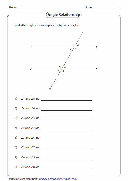 Indoors And Outside Angles Worksheets