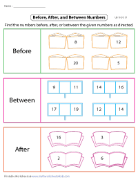 Before, Between, and After Numbers - up to 20