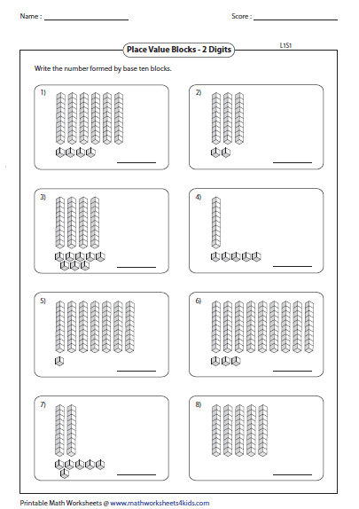 Adding Muti Digit Whole Numbers With Base Ten Blocks Worksheets