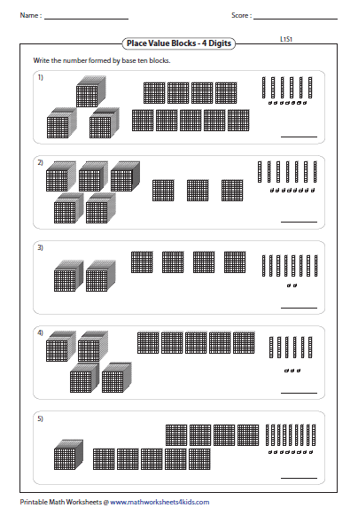 Base Ten Blocks Worksheets