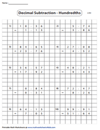 Grid Subtraction - Hundredths | Level 1
