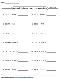 Horizontal Subtraction: Hundredths - Mixed Review | Level 2