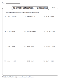 Line Up and Subtract: Hundredths | Level 1