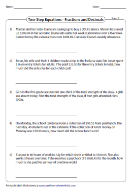 Two-Step Equation Word Problems: Fractions and Decimals