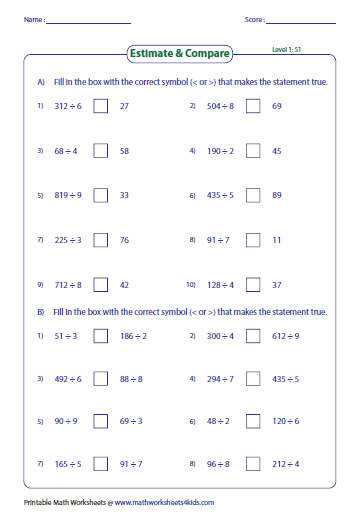 Estimating Products & Quotients Worksheets