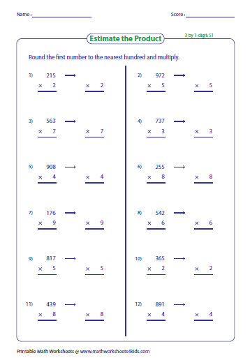 Estimating Products Quotients Worksheets