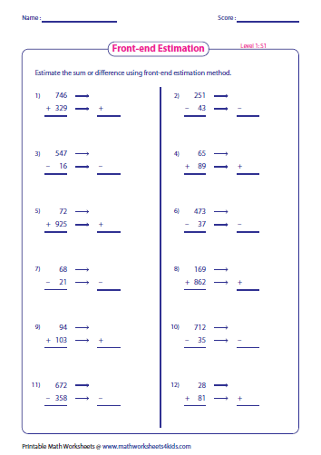 Front End Multiplication Worksheets