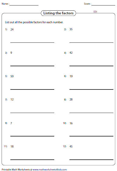 30 Factors Worksheet Grade 4 - Free Worksheet Spreadsheet