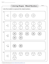 Coloring Shapes - Mixed Numbers