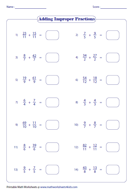 Adding Fractions Worksheets