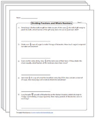 Fraction Division Word Problems Worksheets