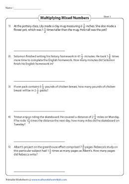 Multiplying Mixed Numbers Word Problems