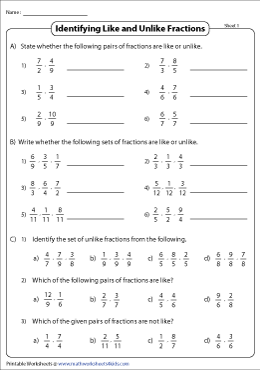 Identifying Like and Unlike Fractions