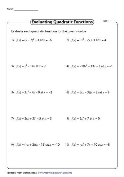 Evaluating Quadratic Functions - Type 2 | Easy