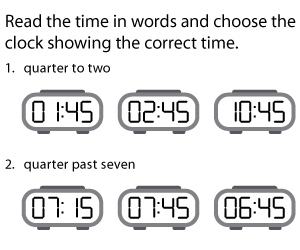Time in Words and Digital Clocks | Quarter Hours