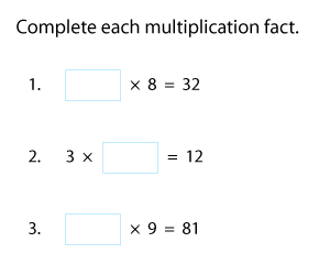 Completing Multiplication Sentences | Factors up to 10