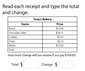 Adding and Subtracting Money Using Receipts