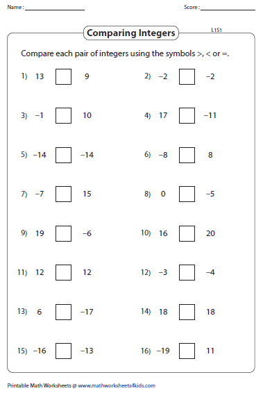 Compare And Order Rational Numbers Integers Worksheet