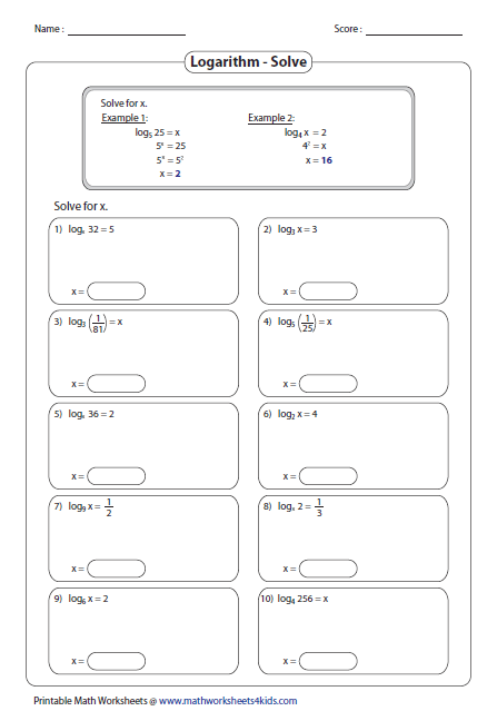 Logarithm Worksheet With Answers