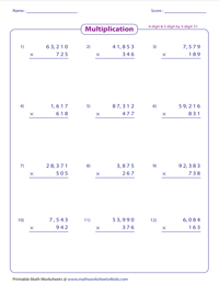 Multiplying 4 or 5 Digit by 3-Digit - Standard