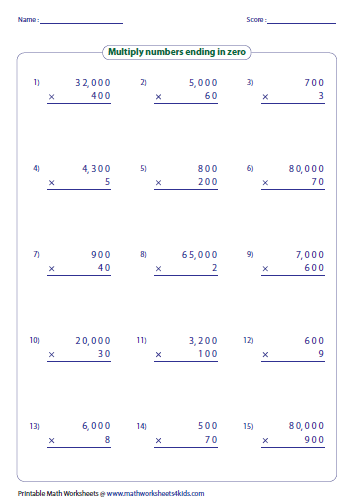 Multiplying Numbers With Zeros Worksheet
