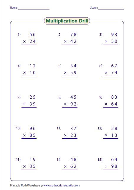 Multiplication Drill Worksheets