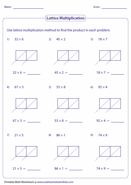 Lattice Method Multiplication Worksheet